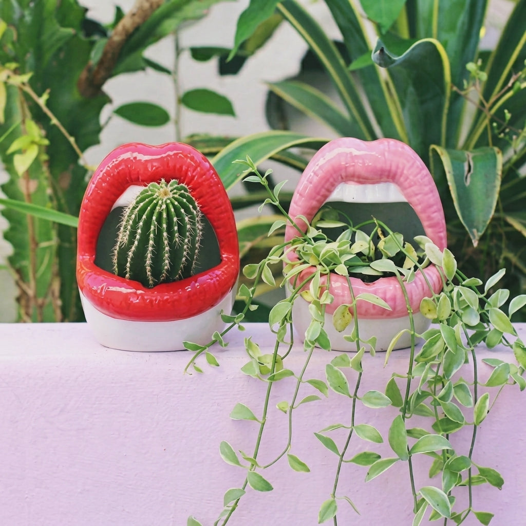 Abstract Lips Shaped Flower Pot & Vase Quirky Modern Room Decor