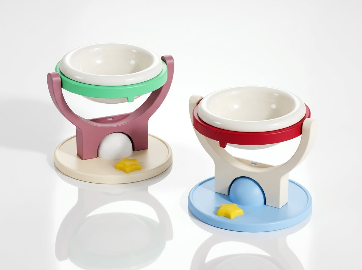 2-in-1 Elevated Cat Feeder Bowl  Wall Mount & Anti-Tip Stand