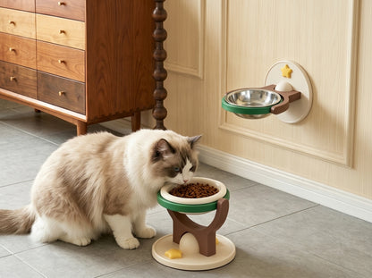 2-in-1 Elevated Cat Feeder Bowl  Wall Mount & Anti-Tip Stand
