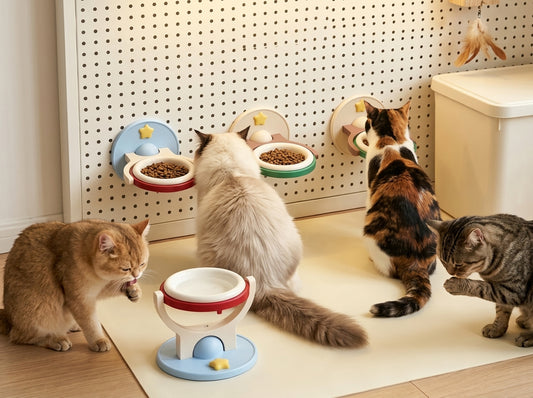 2-in-1 Elevated Cat Feeder Bowl  Wall Mount & Anti-Tip Stand