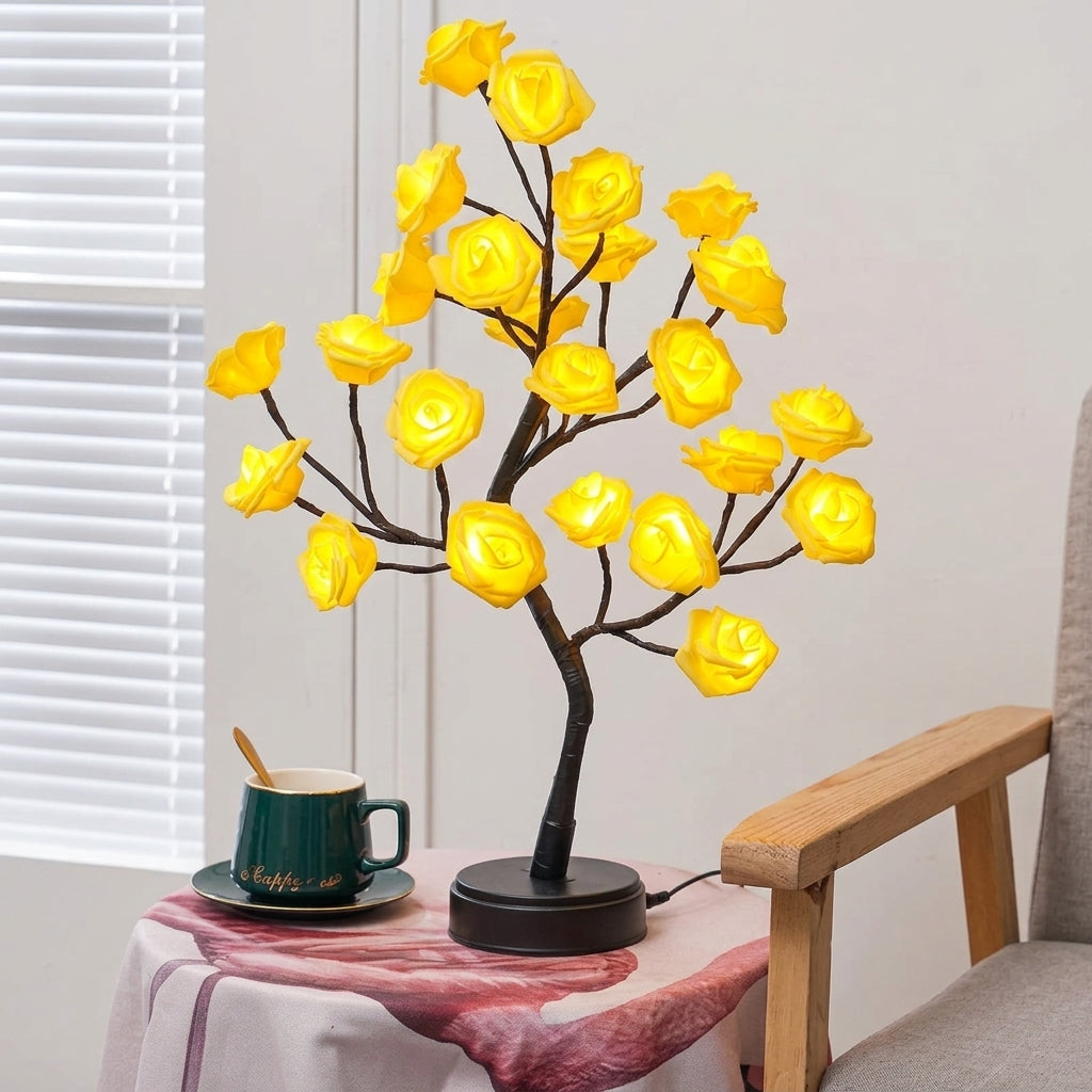 24 LED RGB Rose Flower Fairy Tree Lamp | Aesthetic Room Decor Night Light