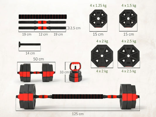 30kg 4-in-1 Adjustable Weight Set  Dumbbell, Barbell & Kettlebell