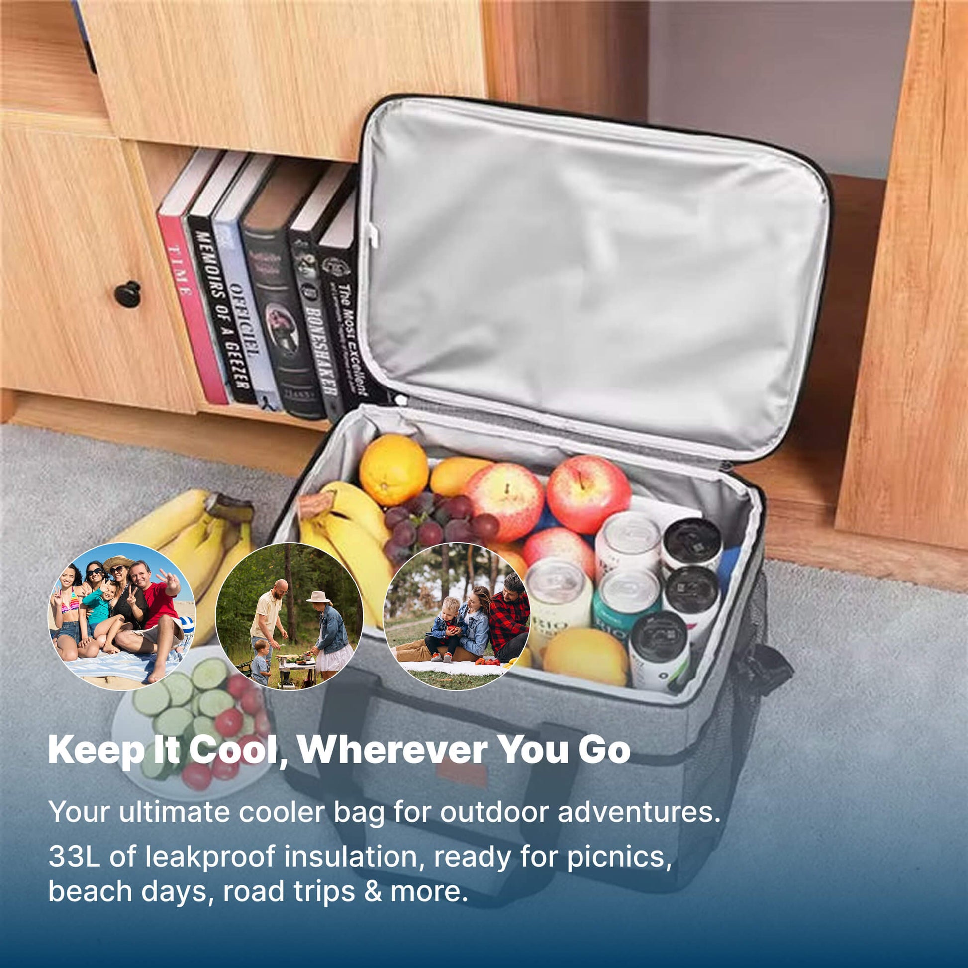 BowLift | 33L Waterproof Cooler Bag | Insulated, Spacious & Ideal for Picnics, Beach Days, Hiking, and Outdoor Activities 1