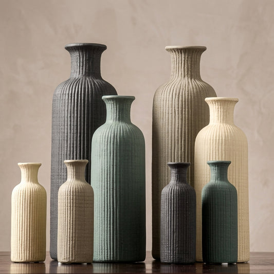 Earthy Ceramic Flower Vase & Pot  Neutral Brown, Beige & Gray Boho Decor