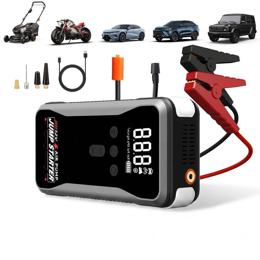 12V 8000A Emergency Car Jump Starter with Air Compressor, Power Bank & LED Flashlight