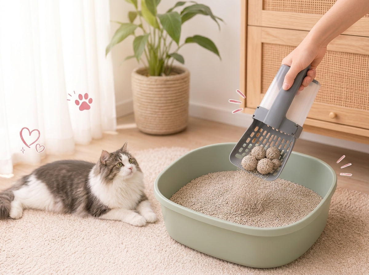 Integrated Cat Litter Scoop with Waste Bin & Refill Bags