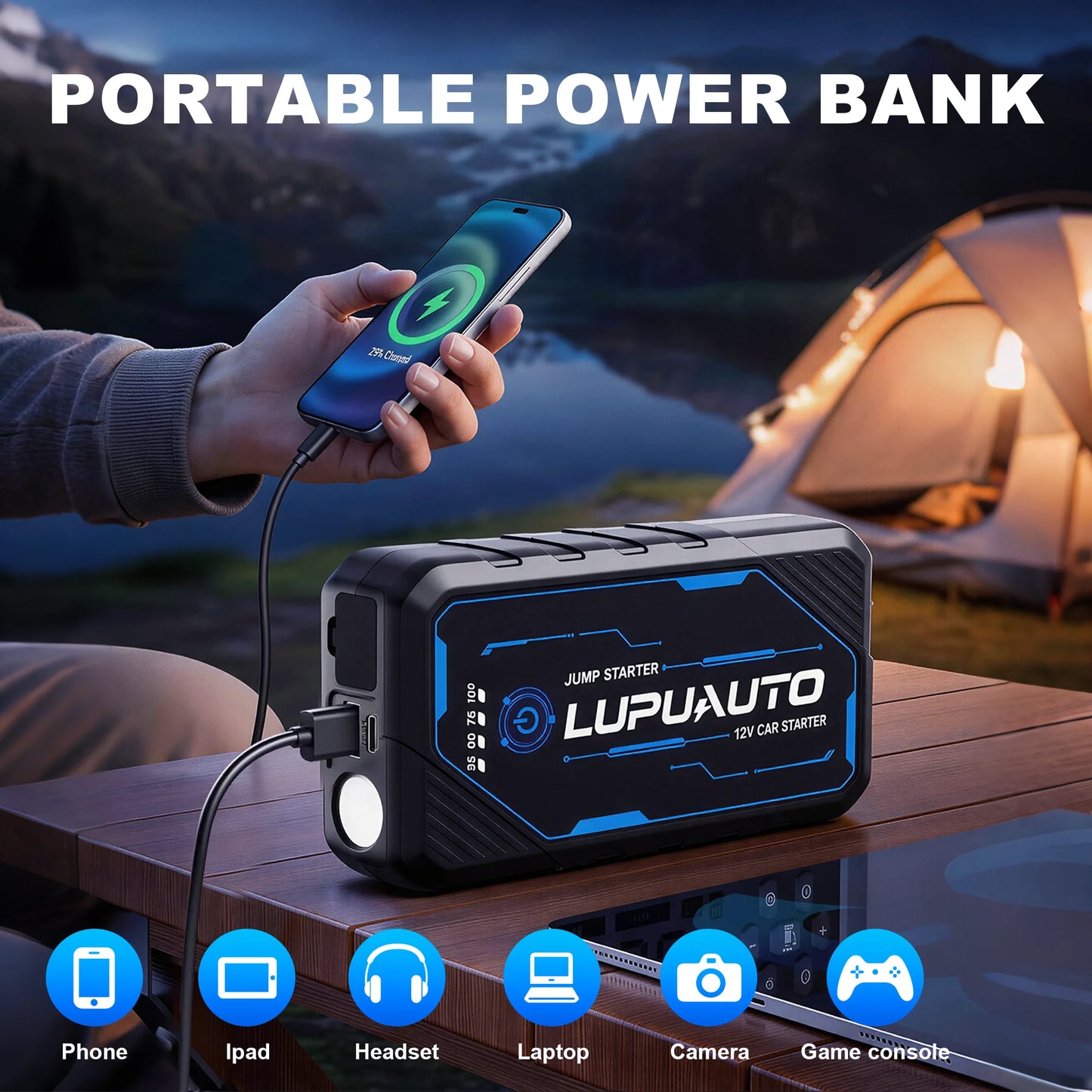 Ultimate Power Bank | Portable Jump Starter with Air Compressor & LED Light | Reliable Battery Booster for Petrol & Diesel Vehicles 5
